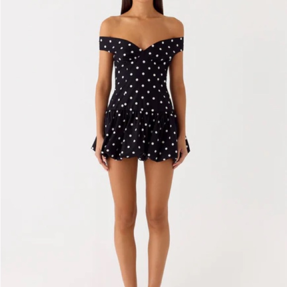 Peppermayo Black Polka Dot Off-Shoulder Mini Dress